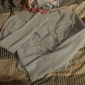 Light blue drawstrings long sleeve shirt